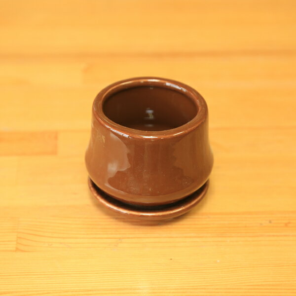 雑貨　洋風モダン鉢☆☆：ヴァニタスポットラウンド ブラウン（受け皿付）　8.5cm*ZD-14s　資材