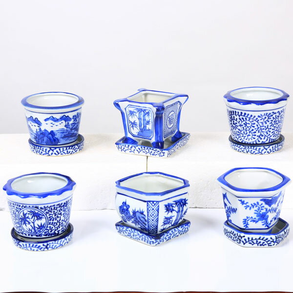 Rakuten - 鉢：中国染付小鉢6点セットE(受皿付)　7.4−8cm*資材