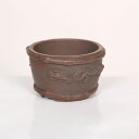 盆栽小鉢:美芸(常滑)丸上下竹帯切立龍付鉢 9.8cm*資材