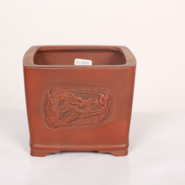 盆栽小鉢：美芸（常滑）正角半ケンガイ足付龍付鉢 12.0cm*資材