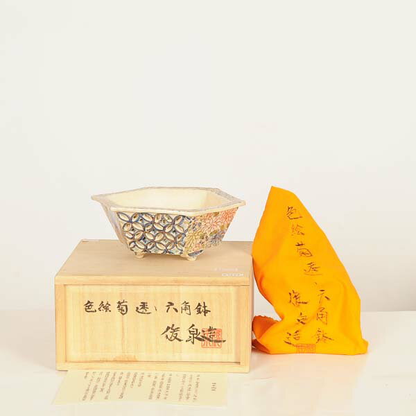 Glass Bowls - 現代小鉢：俊泉　六角鉢『色絵菊透し六角鉢』【現品】*shunsen　15.4cm