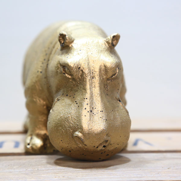 雑貨　オーナメント：カバの親子セット*ヒッポ　ゴールド　資材