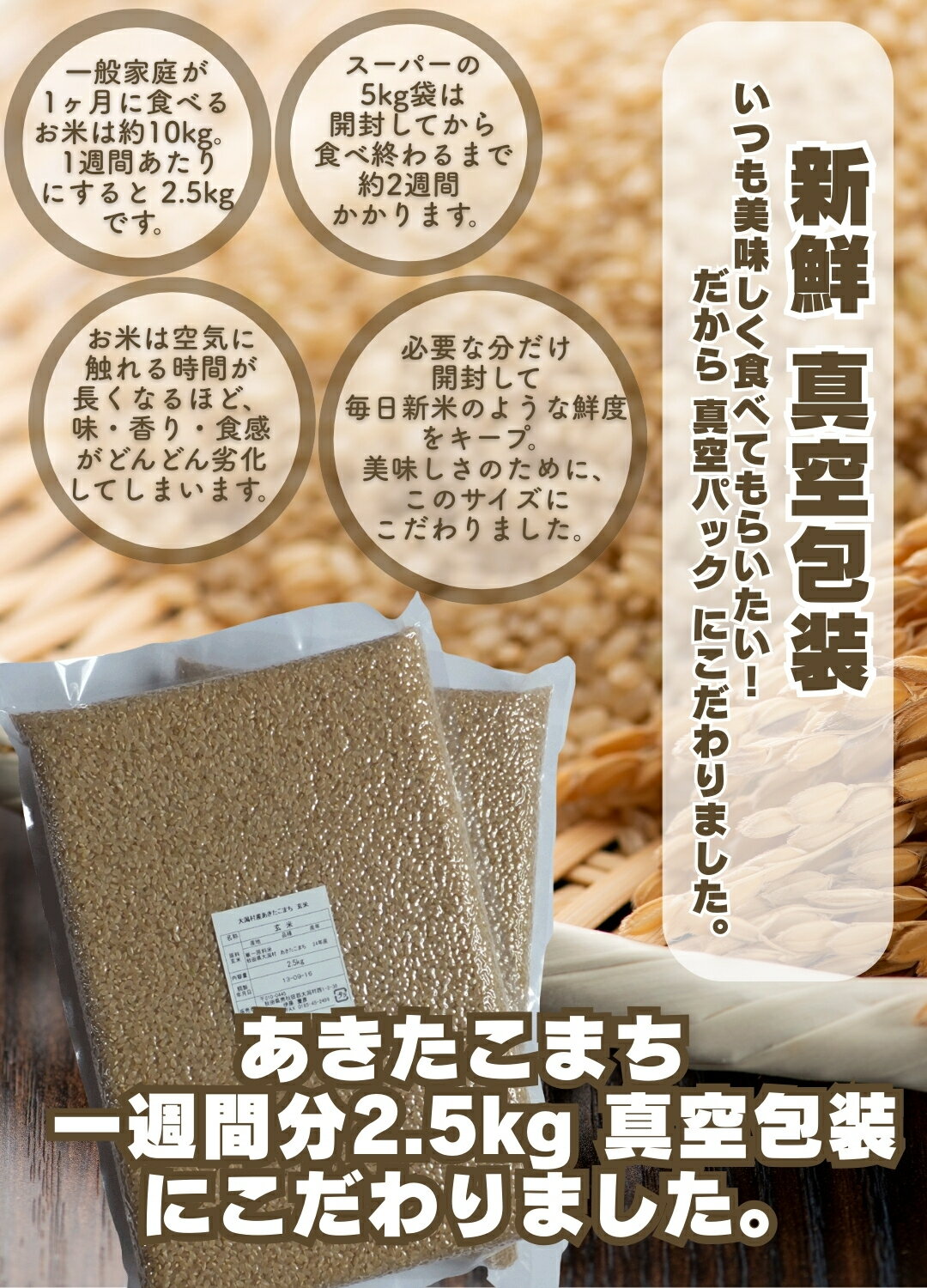 マラソン期間中エントリーして当店全商品 ！令和7年産あきたこまち 玄米 5kg真空パック 玄米 あきたこまち（2枚目）