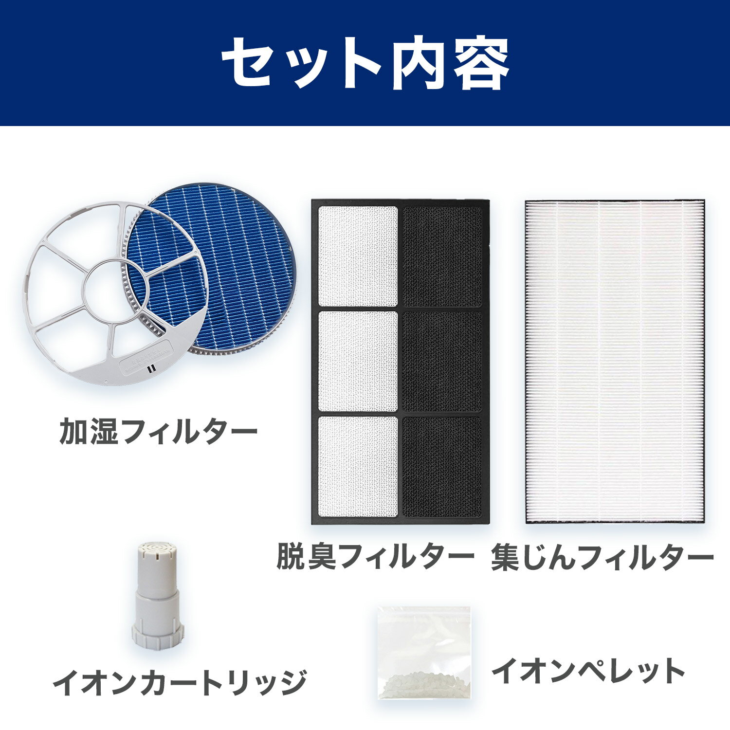 SHARP シャープ 互換品 加湿フィルター FZ-E100MF 枠付き 集塵フィルター FZ-E100HF 脱臭フィルター FZ-E100DF イオンカートリッジ FZ-AG01K1 銀イオンペレット 加湿空気清浄機用 交換フィルター FZE100MF 計5点セット KI-NP100 KI-NP100-W KI-LP100 KI-LP100-W KI-JP100