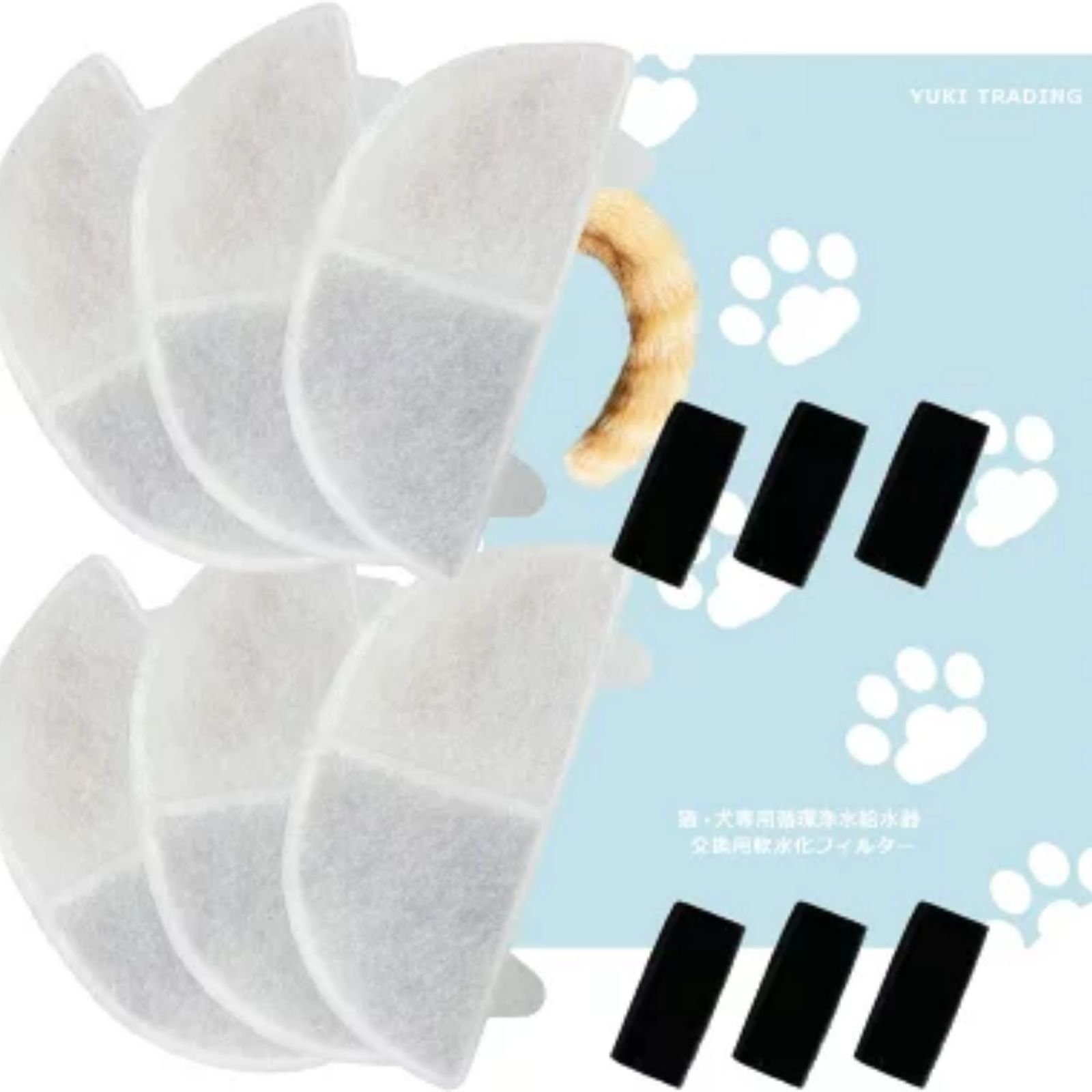 【レビュー特典あり】 6個入 プラスアクア/Homerunpetと取り付け互換性のあるフィルタ— 猫＆犬用 毎日きれいなお水を 循環浄水給水器用 交換用フィルター イオン交換樹脂タイプ 日本メーカー 互換品 メール便 ポンプ用スポンジ付属 WF06 WF03 CF20 WF20用 軟水化フィルター