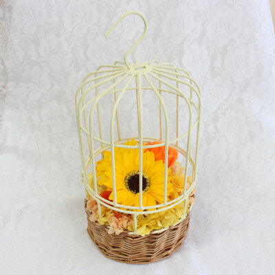 ひまわり鳥かごアレンジ ソープフラワー おしゃれ 退職ギフト 向日葵 プリザーブドフラワー プリザーブド 誕生日プレゼント 女性 出産 お祝い 記念日 母の日 ユキフローリスト