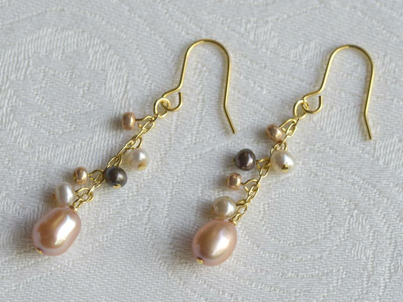 イヤリング ピアス 淡水 パール 真珠 フリンジ ベージュ 天然石 ユキコ オオクラ ブランド レディース ..