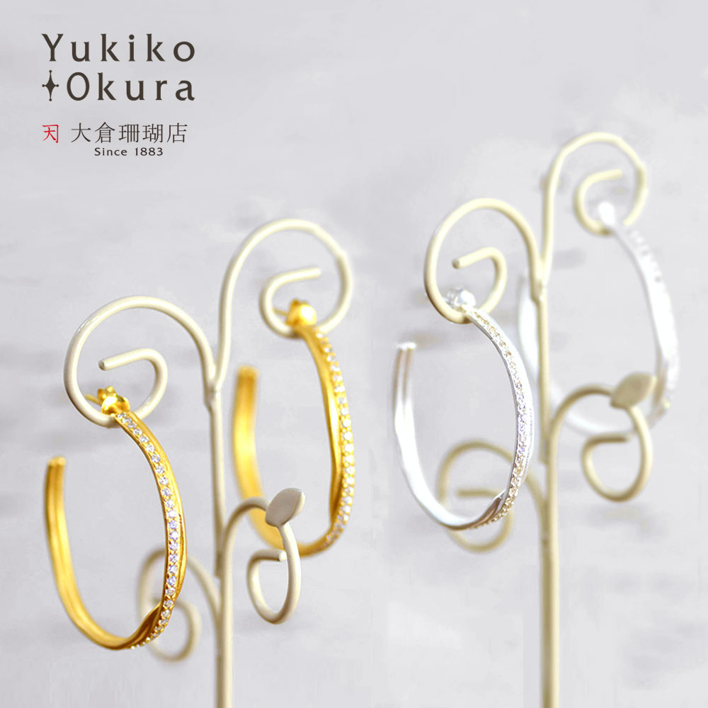 【シルバーフェア25%OFFクーポンご利用で14550円】キュービックジルコニア ピアス SV925 シルバー ゴールドカラー フープ ウェーブ シンプル 大ぶり ユキコ オオクラ ブランド レディース ジュエリー 送料無料