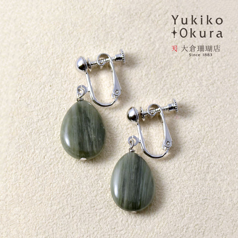 イヤリング ピアス グリーンレースクォーツ バンデットクォーツァイト グリーン ブラック 縞模様 天然石 ユキコ オオクラ ブランド レディース ジュエリー 送料無料