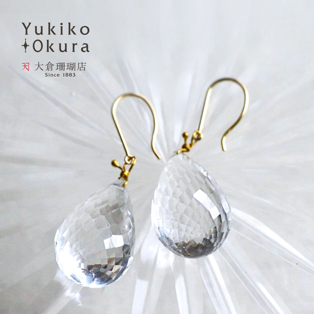 【ポイント最大34倍】ピアス イヤリング クォーツ 水晶 K18 ドロップ カット キラキラ クリア