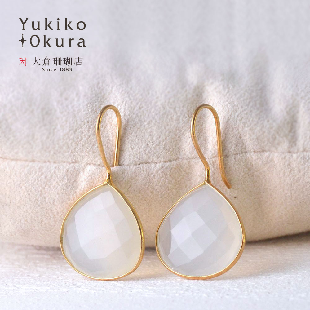 【30%OFF！BLACK FRIDAYセール第二弾】カルセドニー ピアス シルバー SV925 ゴールドカラー ホワイト ..