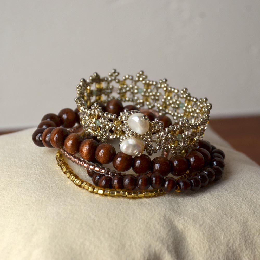 【全品ポイント5倍】 キットセット ブレスレット 手作り チャイニーズジェイド ガーネット 淡水 パール 真珠 フラワー 花 編み グリーン 作り方 ビーズキット オリジナル 多連 セット 天然石 ユキコ オオクラ ブランド レディース ジュエリー