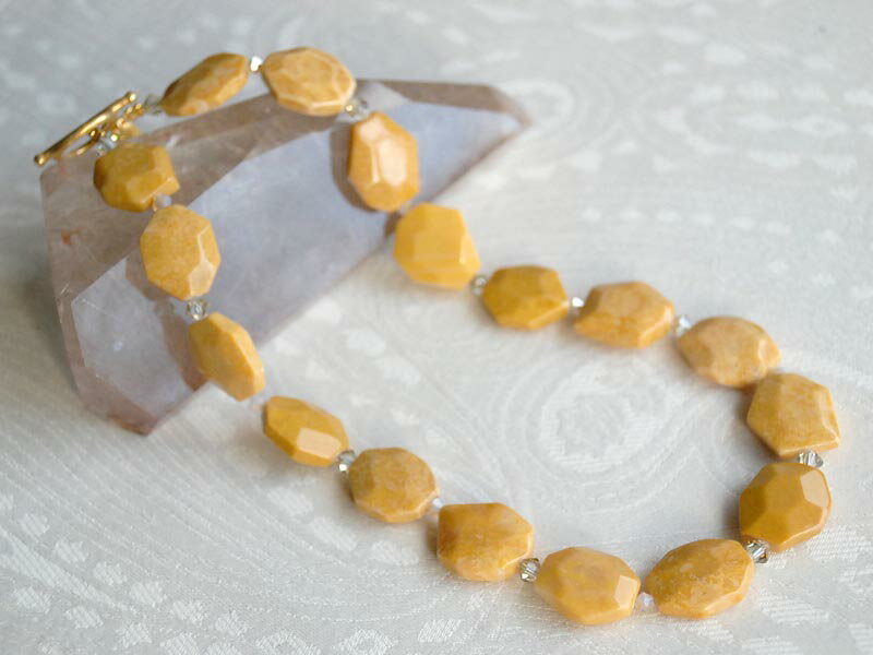 【全品ポイント5倍】 ネックレス イエロージェイド クリスタルガラス SV シルバー 925 ショート 43cm ボリューム 大ぶり さし色 大人 イエロー 天然石 ユキコ オオクラ ブランド レディース ジュエリー 送料無料