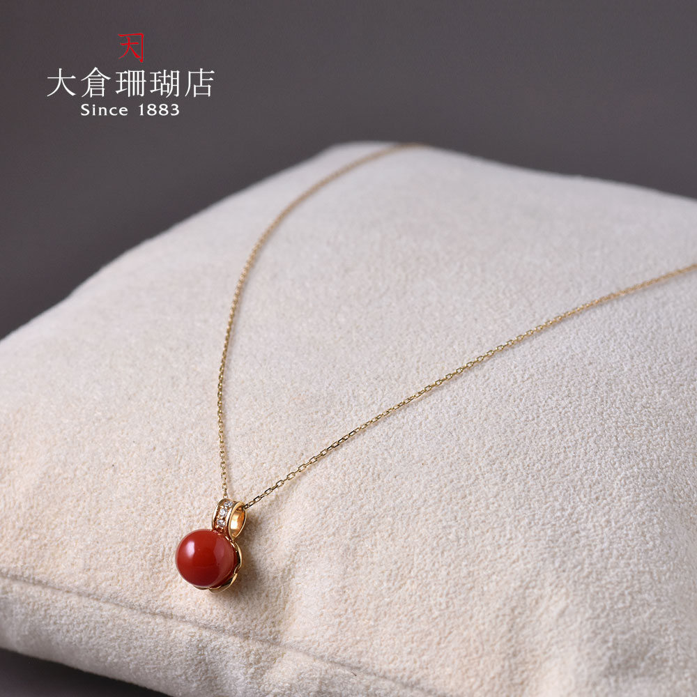 【全品ポイント5倍】 血赤珊瑚 さんご サンゴ ペンダント トップ ヘッド ダイヤ K18 18金 ゴールド 丸珠 7.7mm 天然石 ユキコ オオクラ ブランド レディース ジュエリー 送料無料 3月誕生石 本珊瑚