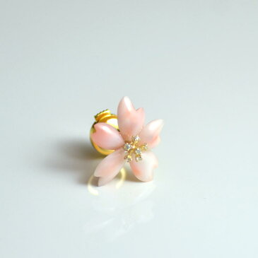 18金 K18 ( つや消し ) ピンク 珊瑚 サンゴ さんご ダイヤ 入り ピンブローチ