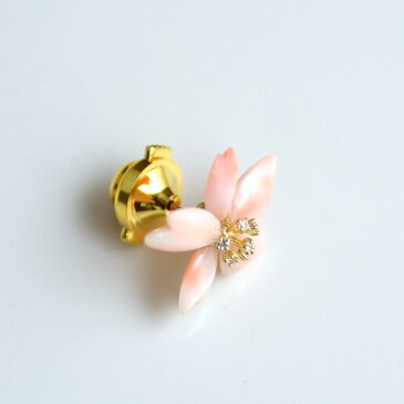 18金 K18 ( つや消し ) ピンク 珊瑚 サンゴ さんご ダイヤ 入り ピンブローチ