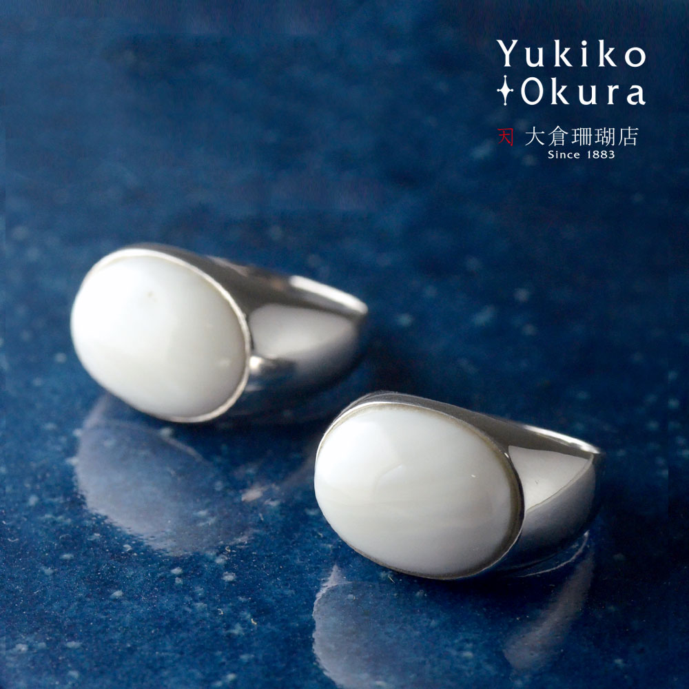 フォッシル リング 指輪 シェル SV925 シルバー ホワイト オーバル 天然石 ユキコ オオクラ ブランド レディース ジュエリー 送料無料