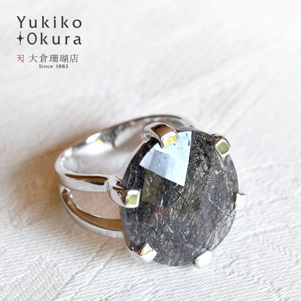 【全品ポイント5倍】 トルマライズドクォーツ リング 指輪 シルバー SV925 ブラックの針 ボリューム 大..