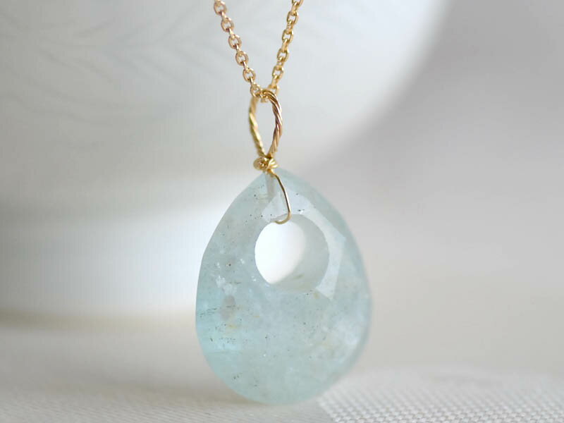 アクアマリン チャーム ペンダント トップ 18金 K18 ドロップ ブルー くりぬき 天然石 ユキコ オオクラ ブランド レディース ジュエリー 送料無料 3月誕生石
