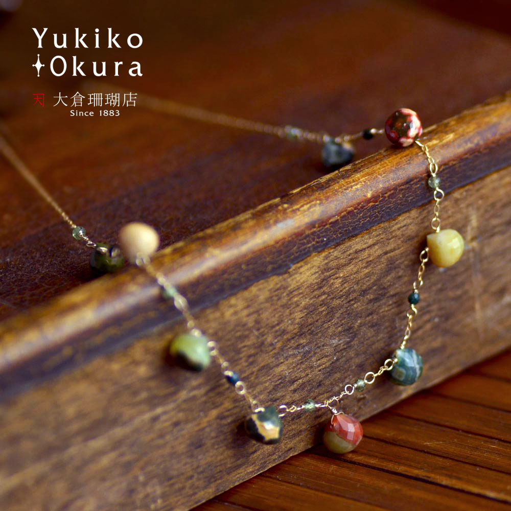 オーシャンジャスパー ネックレス 10金 K10 ゴールド オニオン ステーション 天然石 ユキコ オオクラ ブランド レディース ジュエリー 送料無料のサムネイル