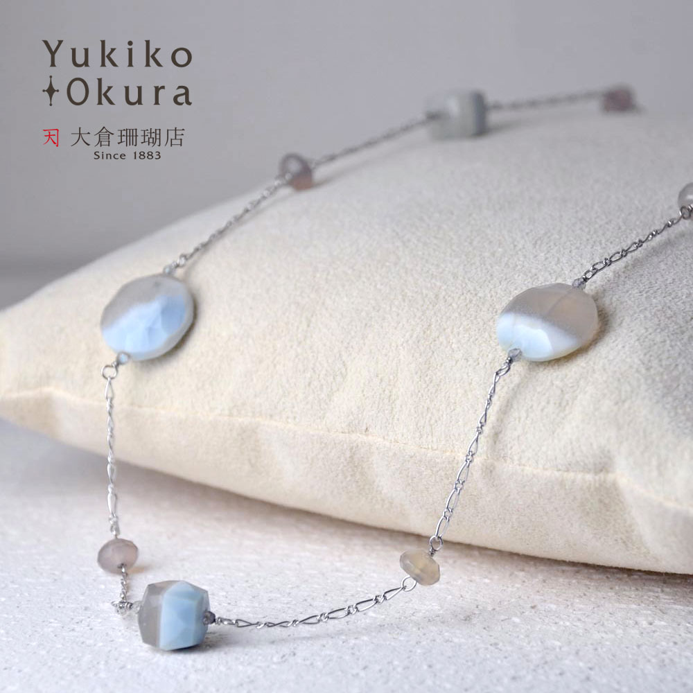 【全品ポイント5倍】 バンデットアゲイト グレーアゲイト ロングネックレス 105cm ブルー グレー ステーション 天然石 ユキコ オオクラ ブランド レディース ジュエリー 送料無料