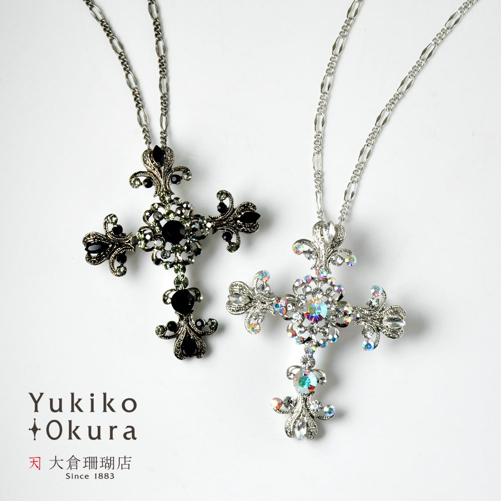 【ポイント最大34倍】クリスタルガラス ペンダント ネックレス ブローチ クロス シルバーカラー 2