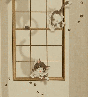 送料無料　のれん幅85×150cm丈 3Dアート「いたずらキャットcos10740＜暖簾 脱衣所 ...