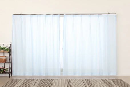 ミラーレースカーテン巾100x高133cm 2枚組 シェイクBLブルー-yama＜カフェカーテン 人気 小窓 出窓 目..