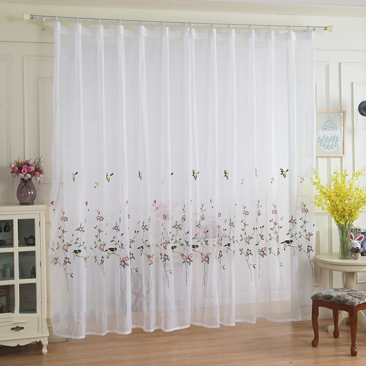 レースカーテン 2枚セット 花柄 ホワイト オーダー 蝶 鳥 かわいい 刺繍 カーテン 間仕切り 北欧 uvカット 生地 出窓 和風 リゾート リビング モロッ...