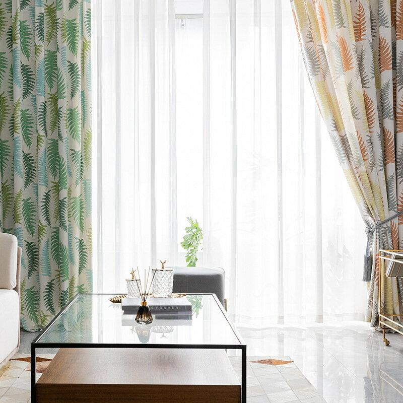 【素晴らしい家】【1cm刻みのオーダー】カーテン ハワイアン 非遮光 リーフ柄 グリーン コーヒー おしゃれ 植物 葉柄 ドレープカーテン UVカット オシャレ 薄手 通気性 採光 かわいい ボタニカル 間仕切り リビング 幅 100 120 150 丈 178 180 200