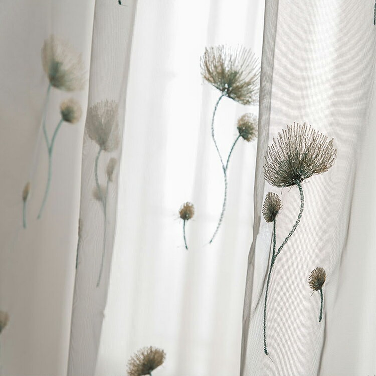 【1cm刻みのオーダー】カーテン 遮光 刺繍 タンポポ柄 おしゃれ インテリア レースつき ブルー かわいい 間仕切り モダン 省エネ 遮熱 uvカット 目隠し 男の子 子供部屋 女の子 リビング 寝室 幅160 150 丈178 180 洗濯可能 送料無料