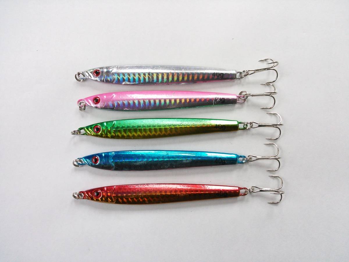 メタルジグ 40g 10cm 細め 5色 セット 左右非対称 ジギング シーバス 青物 フラットフィッシュ 根魚 フラッシング ただ巻き リフト&フォール