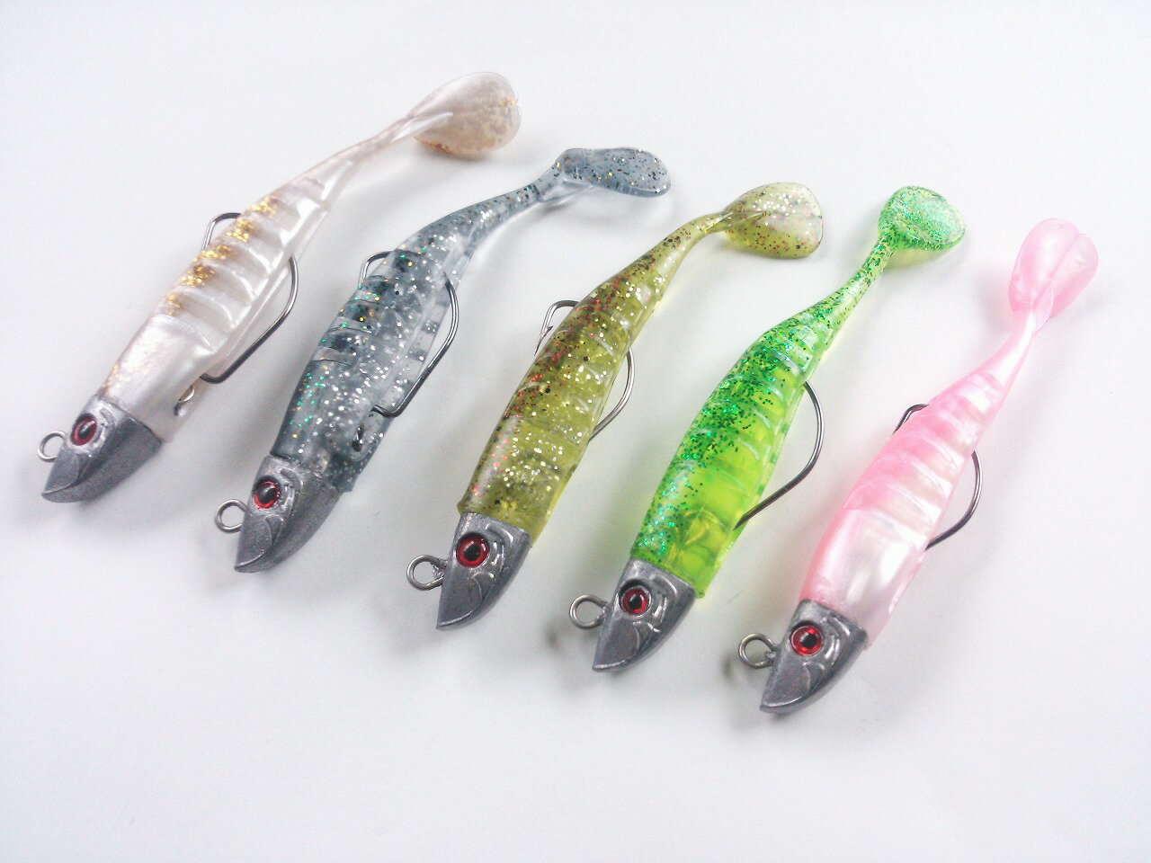 魚の頭 ジグヘッド ＋ ワーム ソフトルアー 11cm 16g 5色 セット ヘッドと針が切り離し可能 やわらか素材 シャッドテール 3D ブラックバス シーバス 青物 ヒラメ タチウオ マゴチ 根魚