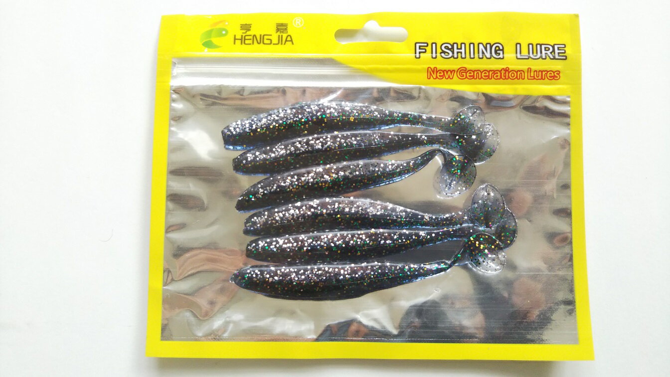 やわらか素材　シャッドテール　ワーム　[ブラック]　黒色　9cm　4.2g　6本セット　根魚　チャート　ブ..