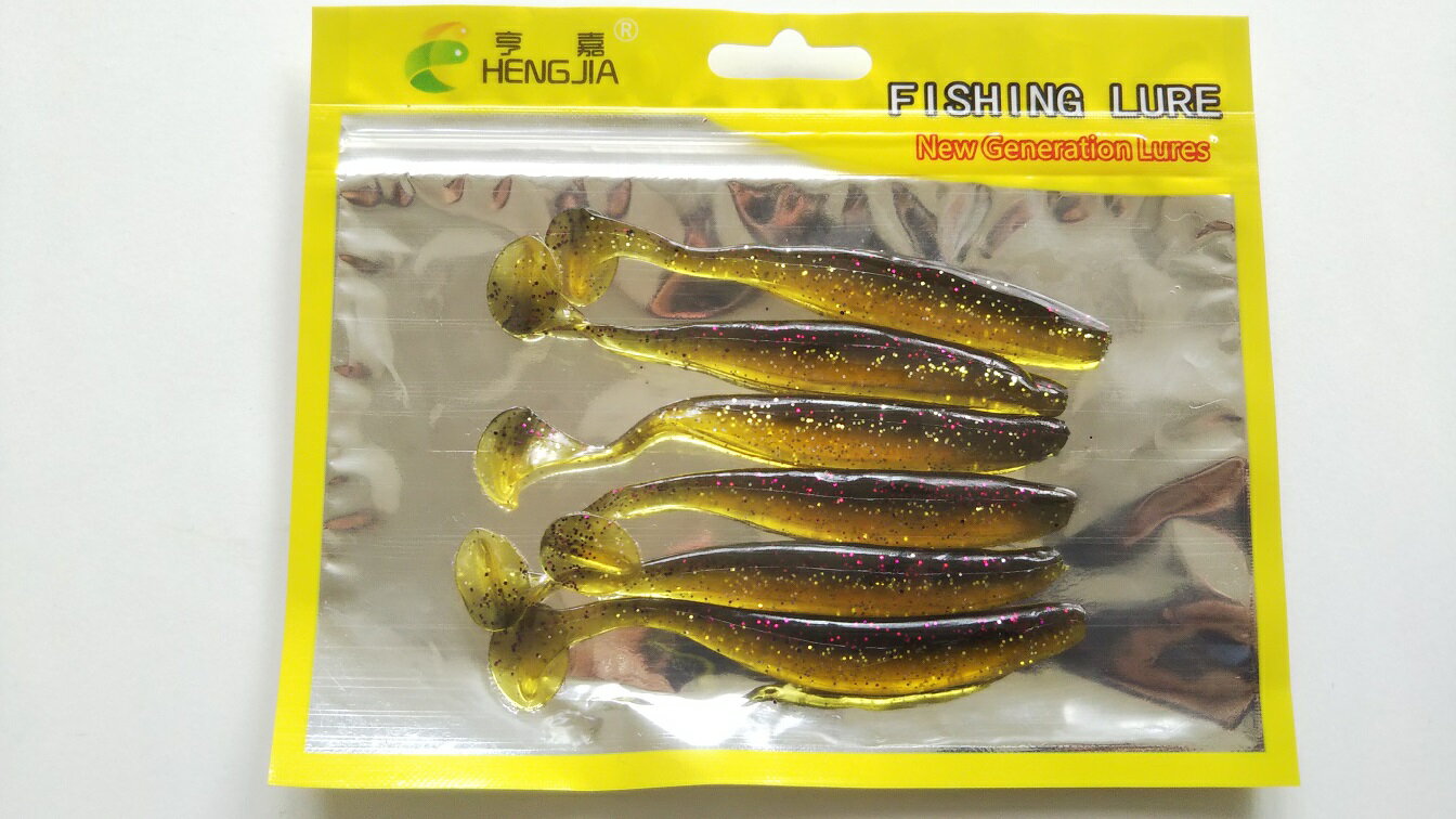 やわらか素材　シャッドテール　ワーム　ブラウン　9cm　4.2g　6本セット　根魚　ロックフィッシュ　ブラックバス　ヒラメ　マゴチ