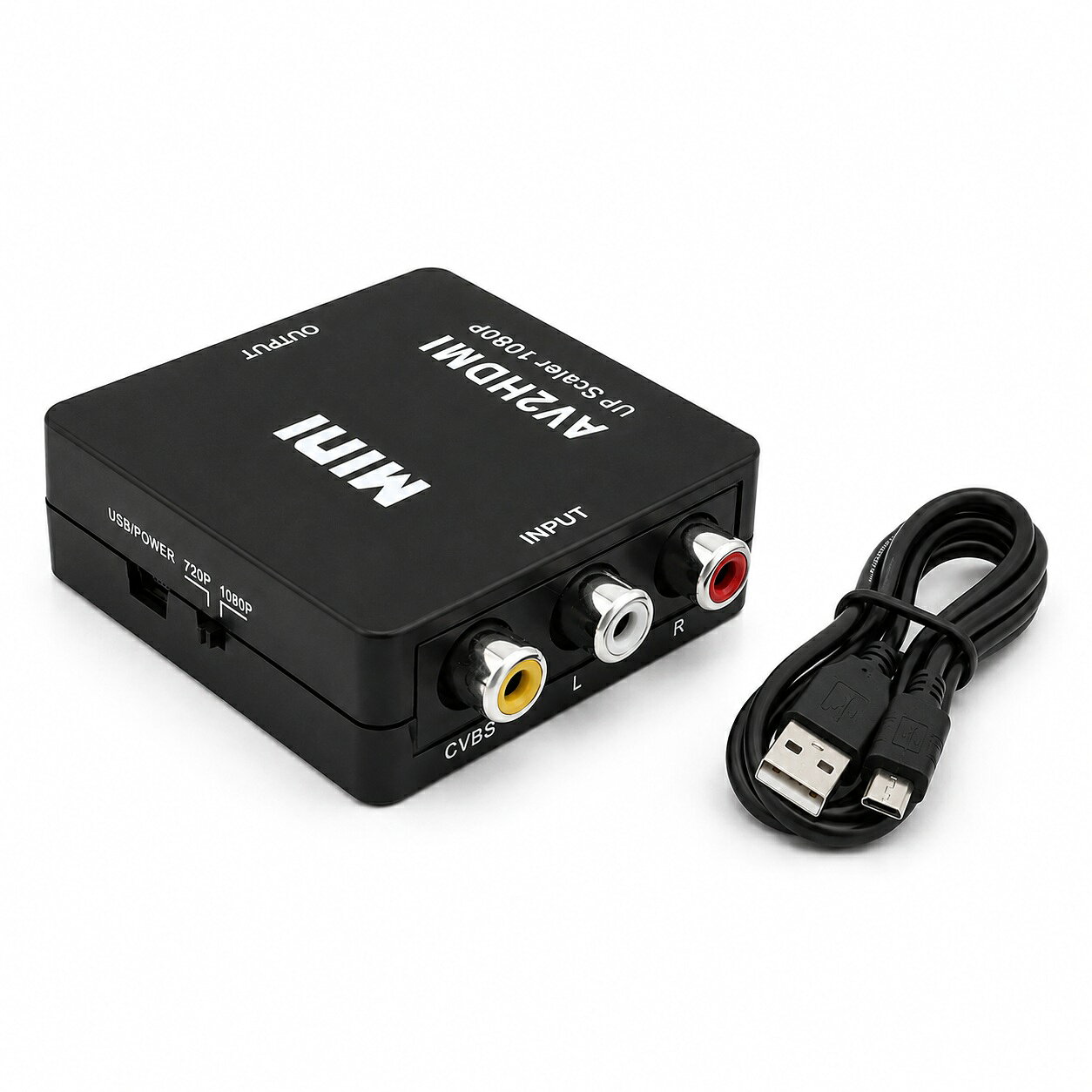 AV RCA to HDMI コンバーター ブラックとホワイトの2色から選べる AV→HDMI 変換器 アナログ映像をHDMI出力 USBケーブル付き 1080P対応