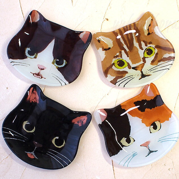 Rakuten - 猫顔 お皿 ガラス皿 プレート ミニ ダイカット 取り皿 デザート皿 小皿 食器 うつわ アクセサリートレイ 猫柄 ギフトプレゼント包装無料 猫雑貨 猫 グッズ ネコ 雑貨 ねこ柄 キャット