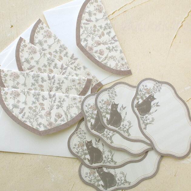 ネコ柄 ミニ メッセージカード セット Prier プリエ シャット 黒猫 封筒 メッセージカード 各5枚入り グリーティングカード 日本製 文房具 ステーショ...