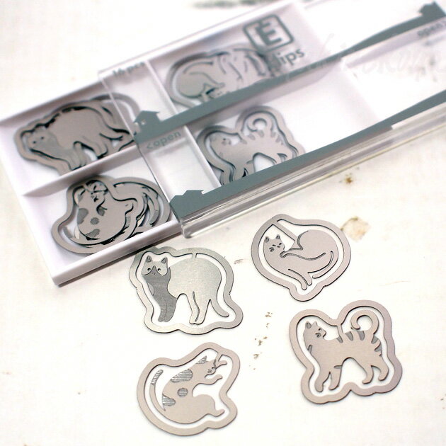 猫型クリップ エッチングクリップス ネコ柄 ケース入り 4柄 合計16個入り 文房具 ステーショナリー ギフト 猫雑貨 ネコグッズ ねこ キャット デザインフィ...