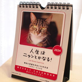 カレンダー 猫 2024年 人生はニャンとかなる！ 週めくり 卓上 壁掛け兼用 猫のカレンダー 文房具 ステーショナリー 猫雑貨 ネコグッズ ねこ キャット