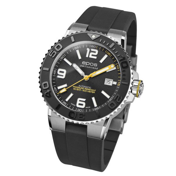 エポス 腕時計（メンズ） エポス EPOS スポーティブ ダイバー 3441ABKR ブラック文字盤 新品 腕時計 メンズ