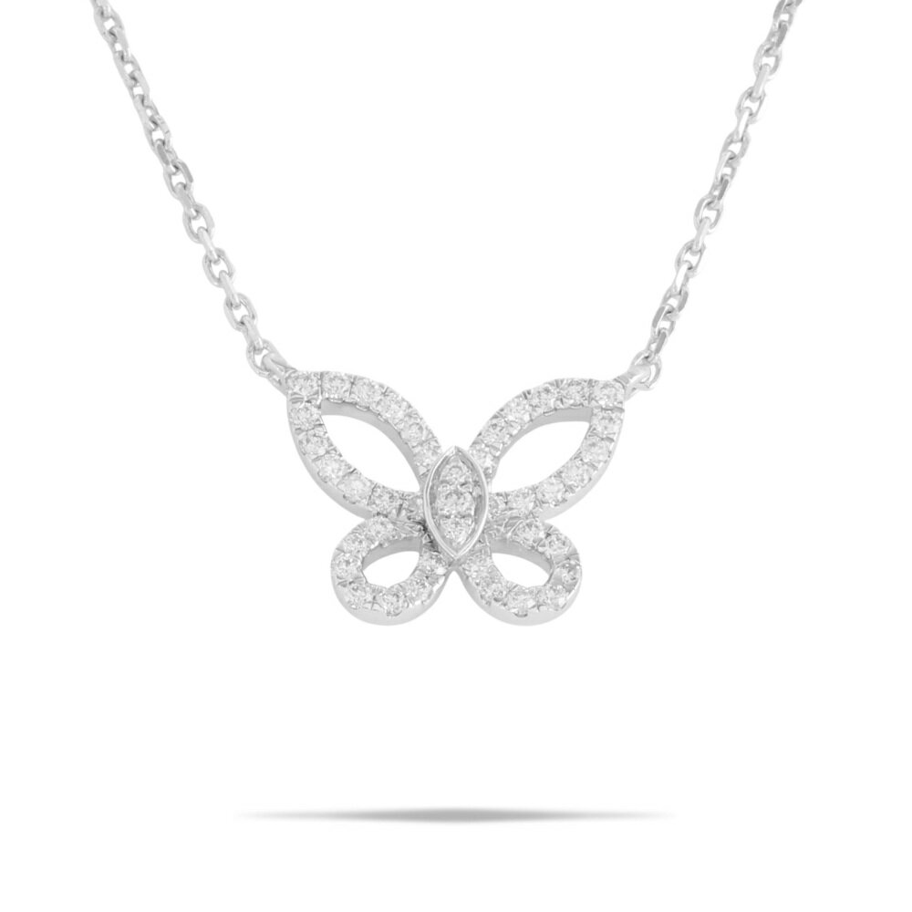 乐天商城 - グラフ バタフライシルエット シルエット ダイヤモンド ペンダント K18ホワイトゴールド ネックレス 中古