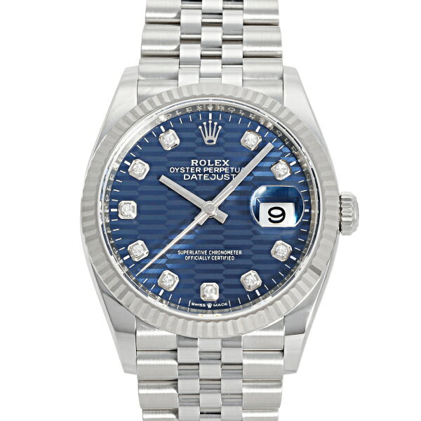 ロレックス ROLEX デイトジャスト 36 ブライトブルー ダイヤモンド入り フルーテッドモチーフ 126234G ブライトブルー文字盤 新品 腕時計 メンズ