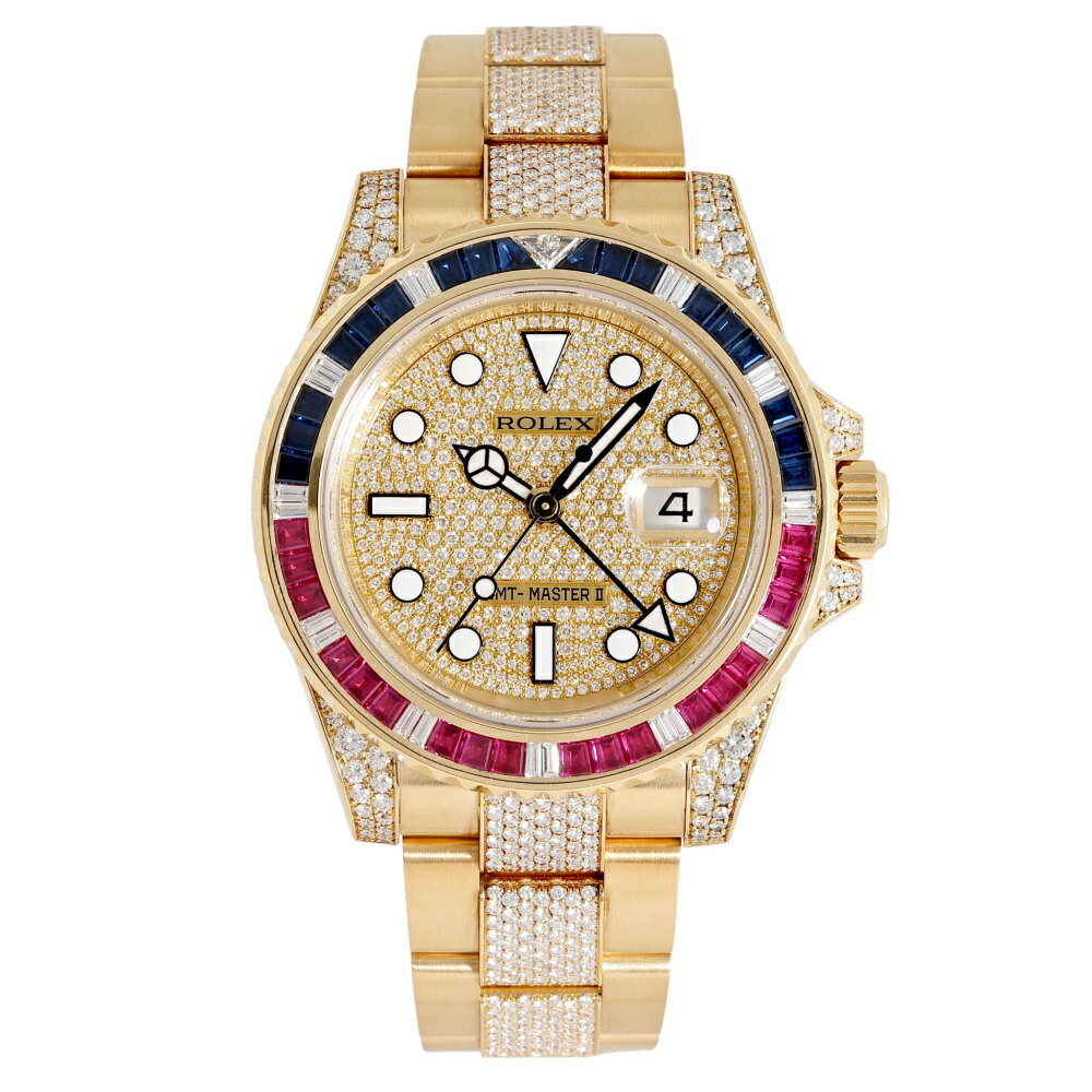 ロレックス ROLEX GMTマスターII パヴェダイヤ 116758SARU ダイヤ/シャンパン文字盤 中古 腕時計 メンズ