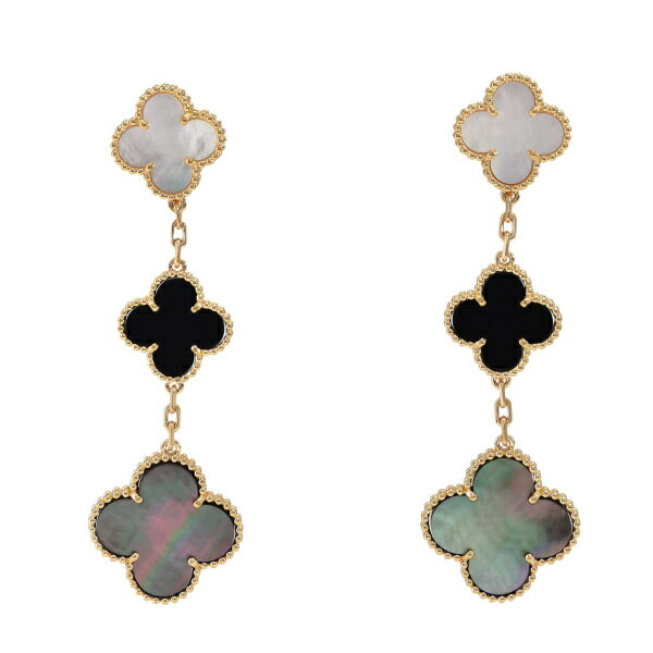 ヴァンクリーフ＆アーペル マジックアルハンブラ 3モチーフ K18イエローゴールド ピアス 中古のサムネイル