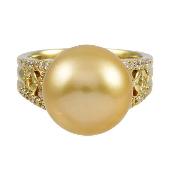 K18イエローゴールド 白蝶パール ダイヤモンド リング