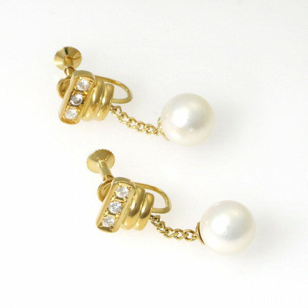 K18イエローゴールド パール ダイヤモンド イヤリング
