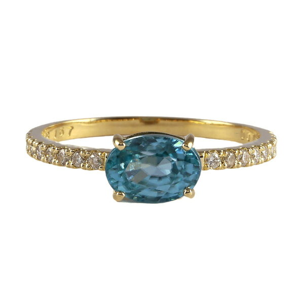 K18イエローゴールド ブルージルコン ダイヤモンド リング