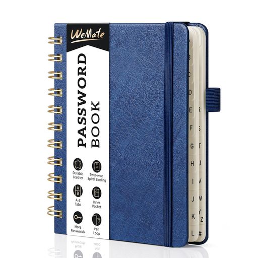WEMATEパスワード管理ノートリングパスワードブックA6アルファベットタブ付き小型高齢者向けハードカバー(ブルー)