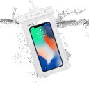 【IPX8防水&amp;フローティング機能】スマホ防水ケース(最新版)の枠は三段階ロックで防水効果をアップしました。防水規格の最上位の「IPX8」認定を受けて、水深約30Mの環境でも30分間の完全防水が可能で、水中に浸入し続けても、内部に水が入り込んでいません。フローティング機能により、水の中に落としても沈まない、水面に浮くことで紛失を防ぐことができます。(ご注意:ご使用の前に必ず携帯の代わりに一枚の紙をケースに入れて、防水ケースは水没して30分間の防水試験を行ってください。浮力受容範囲200グラムくらい、受容範囲を超えて浮かべない場合がございます。) 【最新TPU素材でタッチ快適】従来品と違って弊社の携帯防水ケースは最新改良素材TPU素材を採用し、強度&amp;透明度&amp;感度がアップ!IPHONE・ANDROIDを問わず、ケースにいれたまま濡れた手でも指紋認証、タッチパネル操作や通話などのことが可能。両面透明、クリアな大画面でプール、海の水中での撮影や鑑賞に最適!水中撮影も楽々! 【ネックストラップとアームバンド両スタイル】ネックストラップに加え、アームバンドにも対応したスマホケース。